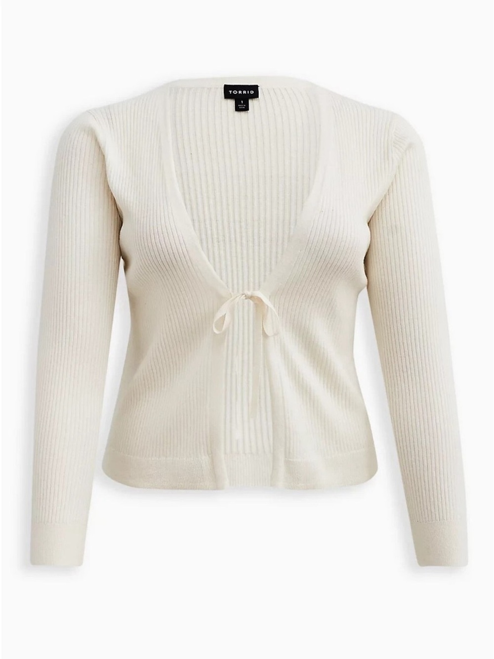 Torrid Cream Ribbed Front-Tie Cardigan